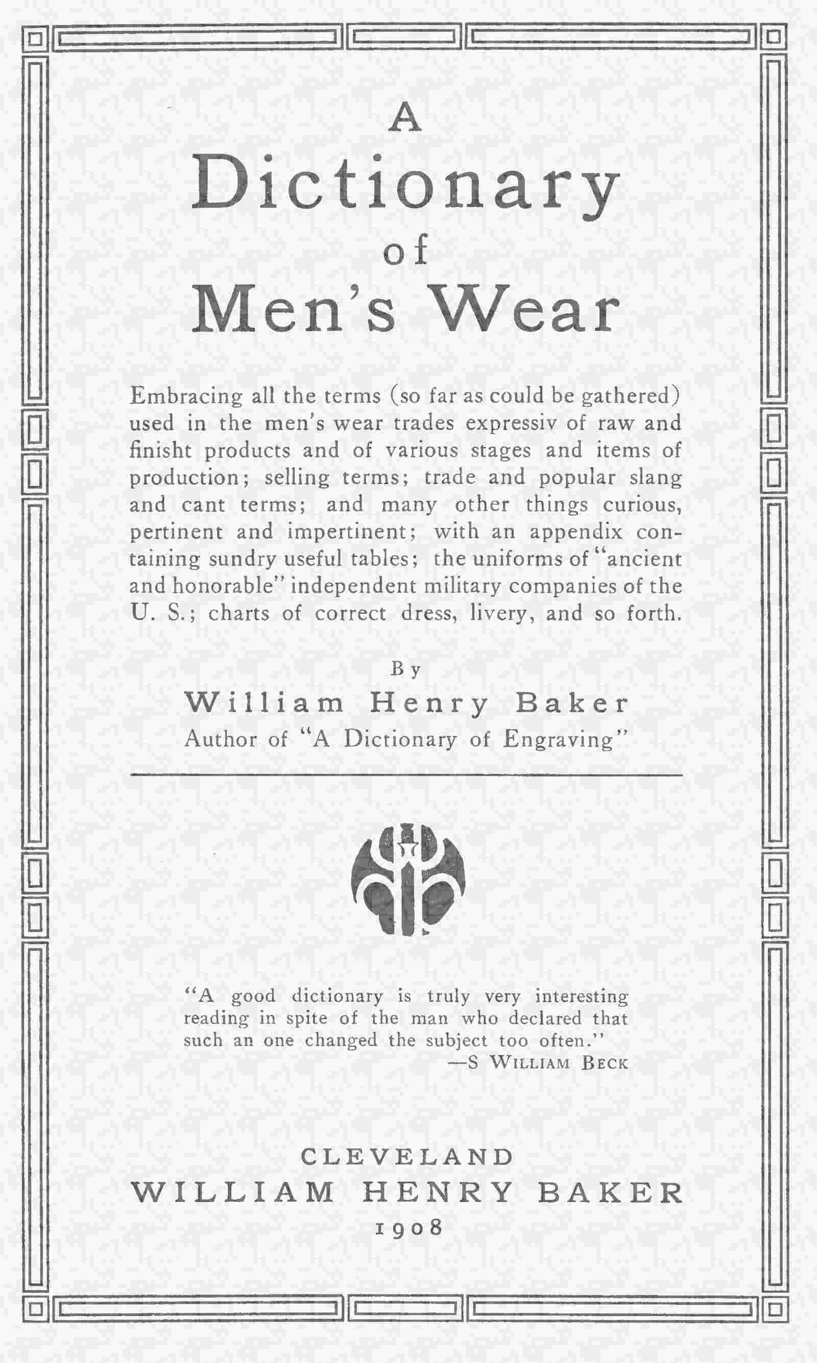Cover of the audiobook “A dictionary of men's wear”