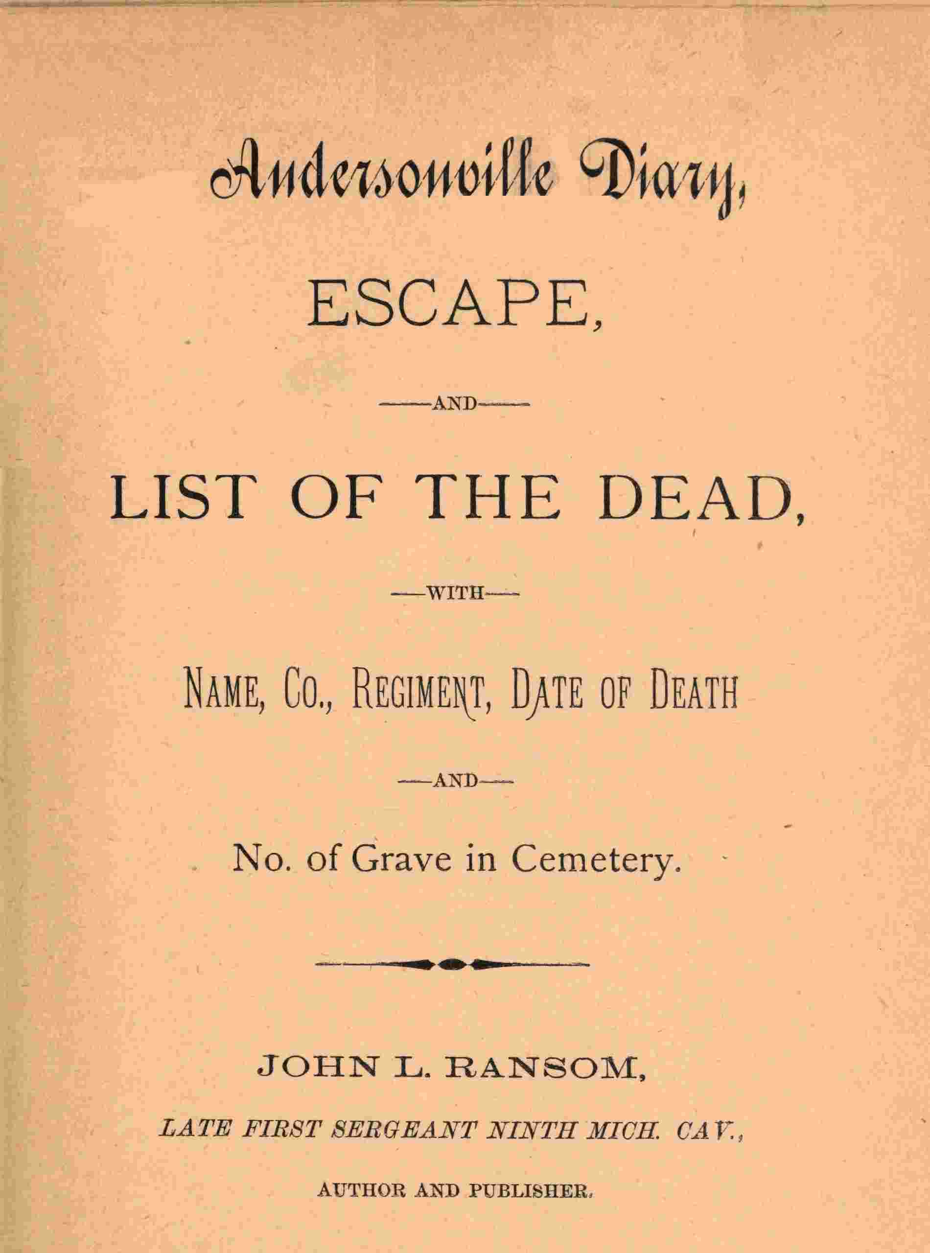 Cover of the audiobook “Andersonville diary : escape, and list of the dead, with name, co., regiment, date of death and no. of grave in cemetery”