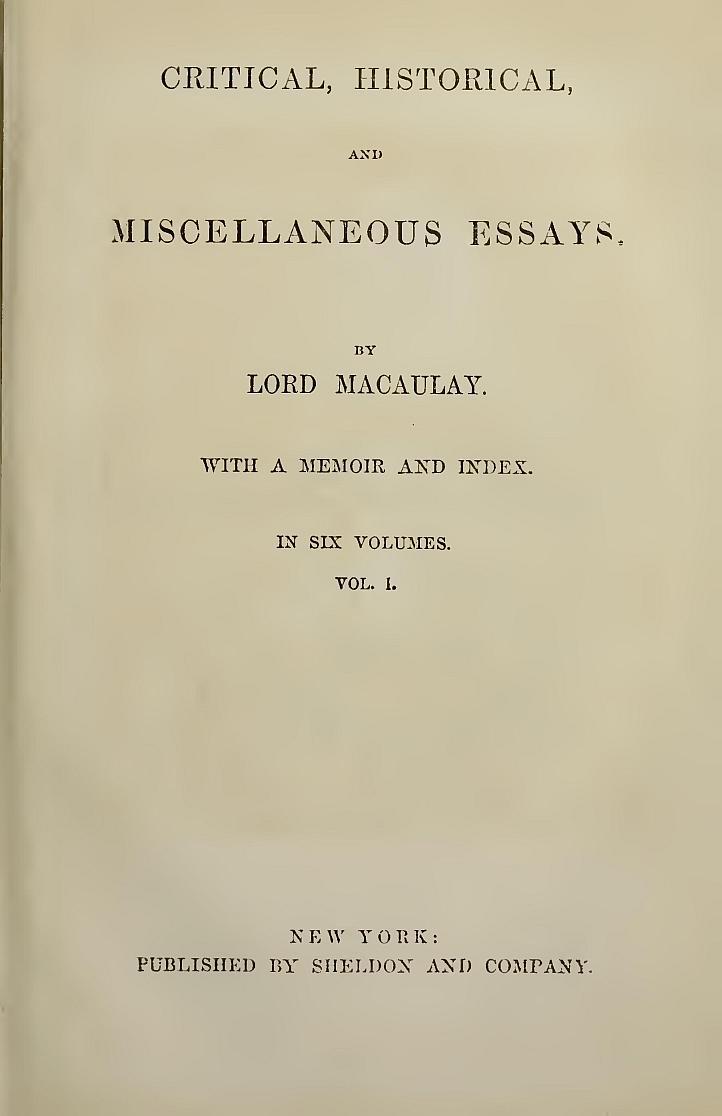 Cover of the audiobook “Critical, Historical, and Miscellaneous Essays; Vol. 1”