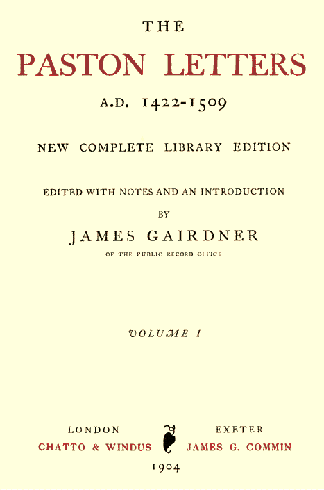 Cover of the audiobook “The Paston Letters, A.D. 1422-1509. Volume 1 (of 6)”